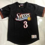 3 Allen Iverson Philadelphia 76ers Hardwood Classics Maillot à Manche Noir